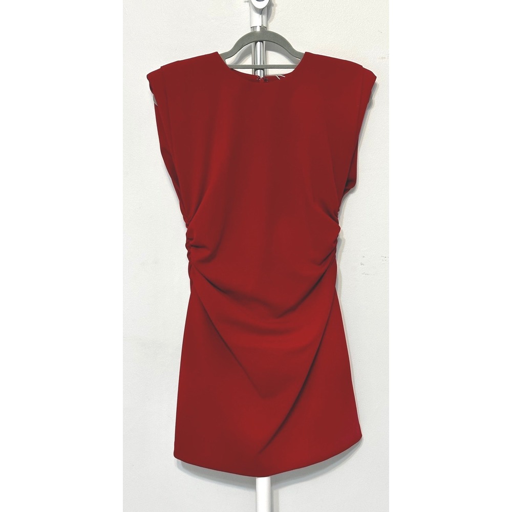 Antonio Melani Red Ruched Padded Shoulder Mini Dress Size 10 NEW